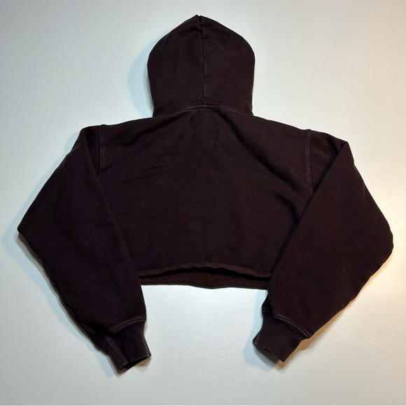Tna Aritzia Cozy Fleece Mega Cropped Hoodie Black Espresso Brown - Picture 2 of 6